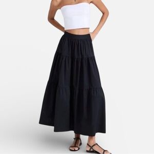 STAUD Sea 3 Tiered Cotton Midi Skirt in Black Women 4
